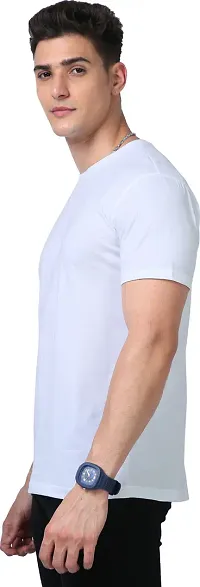 Stylish Solid Round Neck Cotton Blend White T-Shirt For Men-thumb3