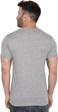 Trendy Grey Cotton Blend Solid Round Neck Tees for Men-thumb2