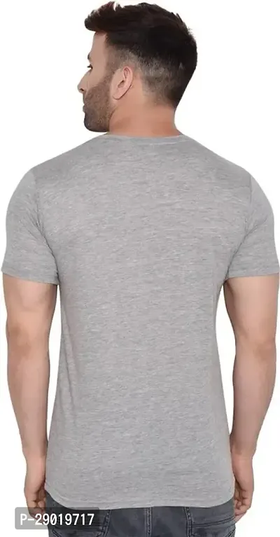 Trendy Grey Cotton Blend Solid Round Neck Tees for Men-thumb3