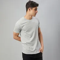 Trendy Grey Cotton Blend Solid Round Neck Tees for Men-thumb3