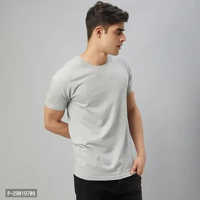 Trendy Grey Cotton Blend Solid Round Neck Tees for Men-thumb4