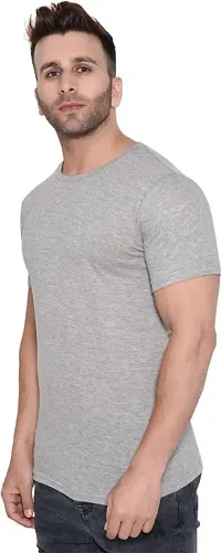 Trendy Grey Cotton Blend Solid Round Neck Tees for Men-thumb3