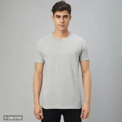 Trendy Grey Cotton Blend Solid Round Neck Tees for Men-thumb0