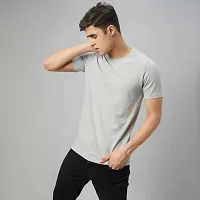 Trendy Grey Cotton Blend Solid Round Neck Tees for Men-thumb1