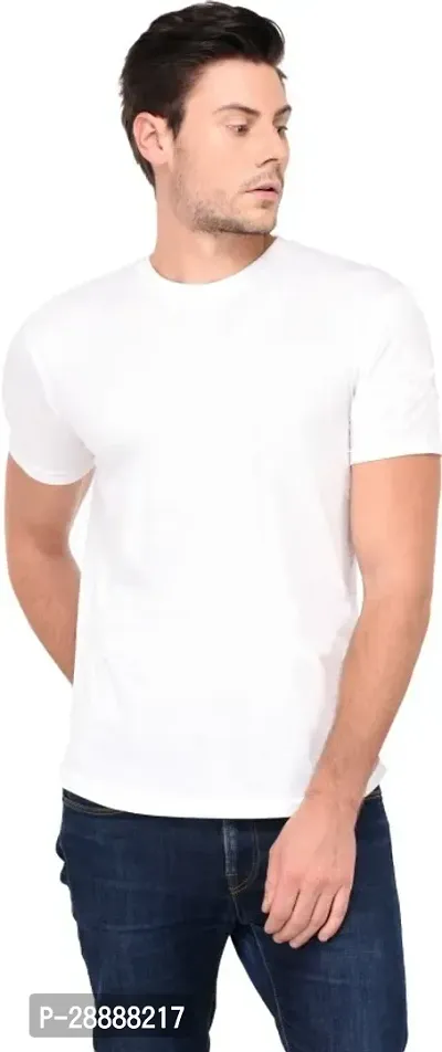 Stylish Solid Round Neck Cotton Blend White T-Shirt For Men-thumb0