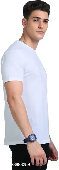 Stylish Solid Round Neck Cotton Blend White T-Shirt For Men-thumb3