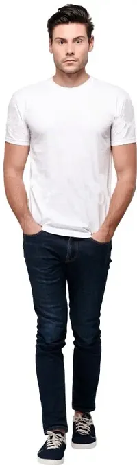 Stylish Solid Round Neck Cotton Blend White T-Shirt For Men-thumb1