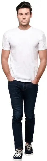 Stylish Solid Round Neck Cotton Blend White T-Shirt For Men-thumb2