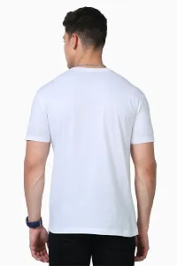 Stylish Solid Round Neck Cotton Blend White T-Shirt For Men-thumb1