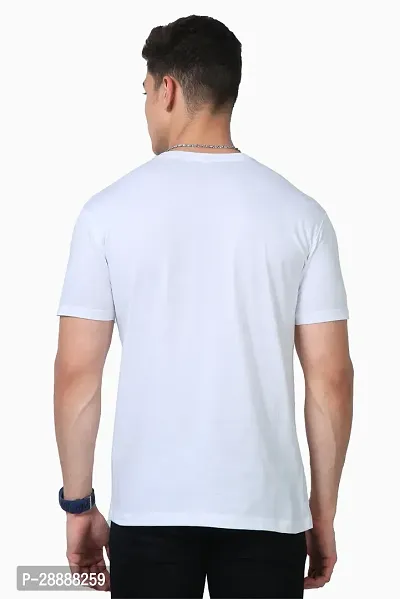 Stylish Solid Round Neck Cotton Blend White T-Shirt For Men-thumb2