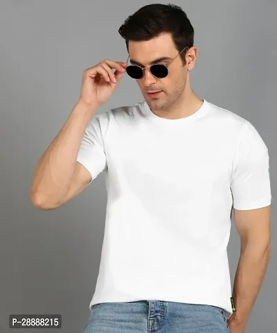 Stylish Solid Round Neck Cotton Blend White T-Shirt For Men-thumb0