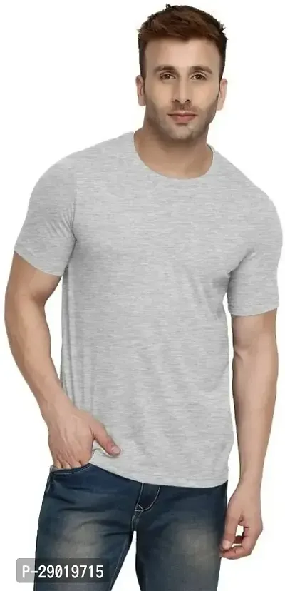 Trendy Grey Cotton Blend Solid Round Neck Tees for Men