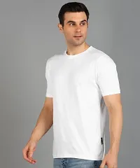 Stylish Solid Round Neck Cotton Blend White T-Shirt For Men-thumb2