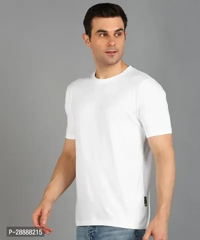 Stylish Solid Round Neck Cotton Blend White T-Shirt For Men-thumb3