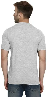 Trendy Grey Cotton Blend Solid Round Neck Tees for Men-thumb1