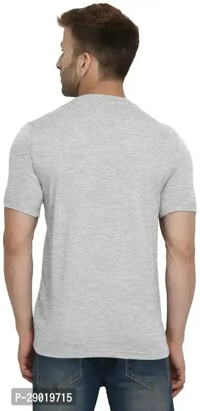 Trendy Grey Cotton Blend Solid Round Neck Tees for Men-thumb2