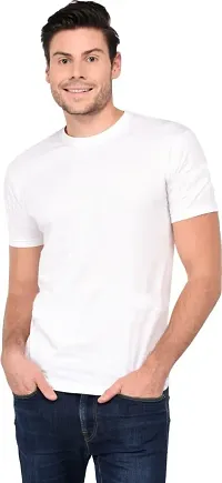 Stylish Solid Round Neck Cotton Blend White T-Shirt For Men-thumb3