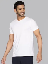 Stylish Solid Round Neck Cotton Blend White T-Shirt For Men-thumb1