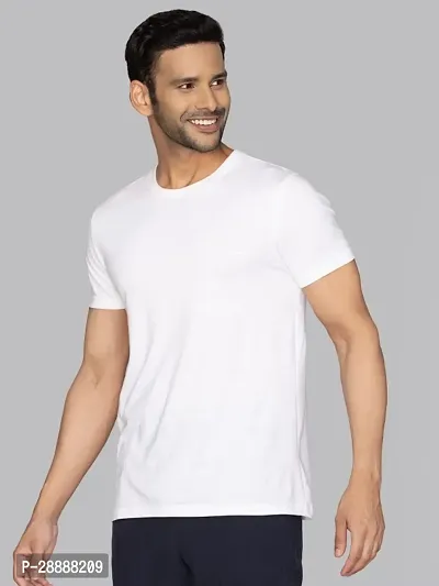 Stylish Solid Round Neck Cotton Blend White T-Shirt For Men-thumb2