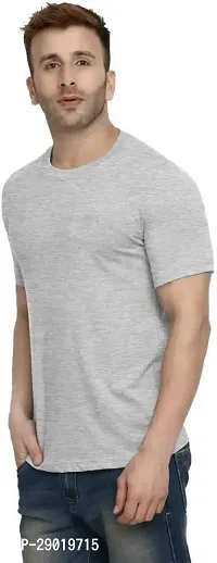 Trendy Grey Cotton Blend Solid Round Neck Tees for Men-thumb3