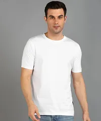 Stylish Solid Round Neck Cotton Blend White T-Shirt For Men-thumb3