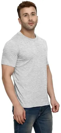 Trendy Grey Cotton Blend Solid Round Neck Tees for Men-thumb3