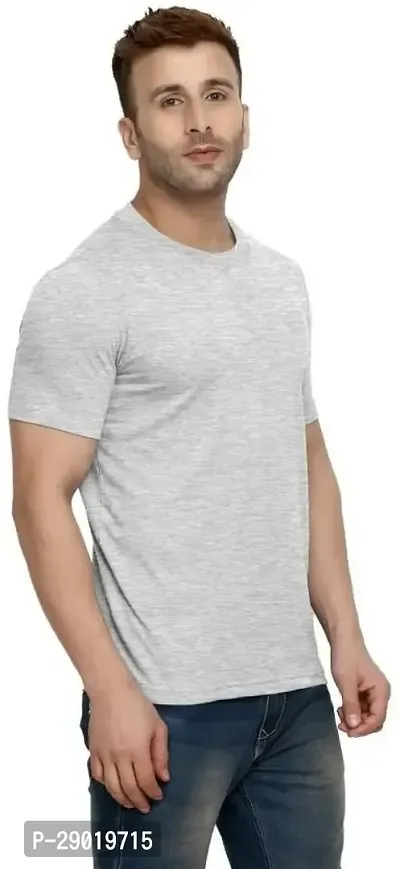 Trendy Grey Cotton Blend Solid Round Neck Tees for Men-thumb4