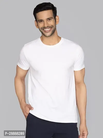 Stylish Solid Round Neck Cotton Blend White T-Shirt For Men-thumb0