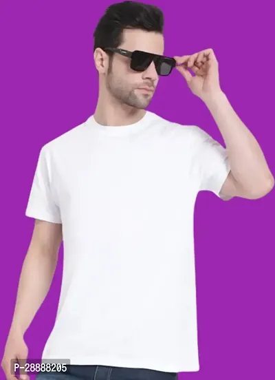 Stylish Solid Round Neck Cotton Blend White T-Shirt For Men