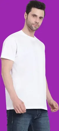 Stylish Solid Round Neck Cotton Blend White T-Shirt For Men-thumb4