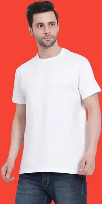 Stylish Solid Round Neck Cotton Blend White T-Shirt For Men-thumb1