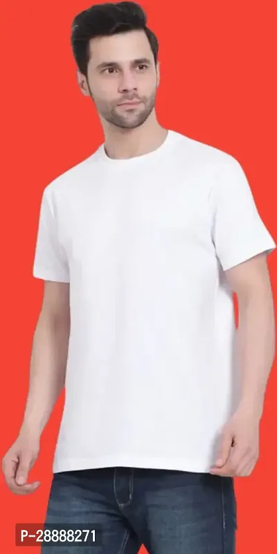 Stylish Solid Round Neck Cotton Blend White T-Shirt For Men-thumb2