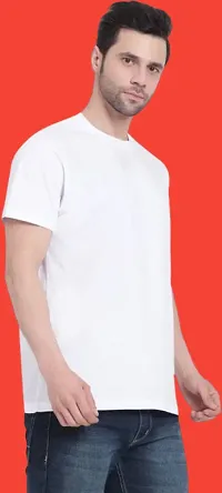 Stylish Solid Round Neck Cotton Blend White T-Shirt For Men-thumb1