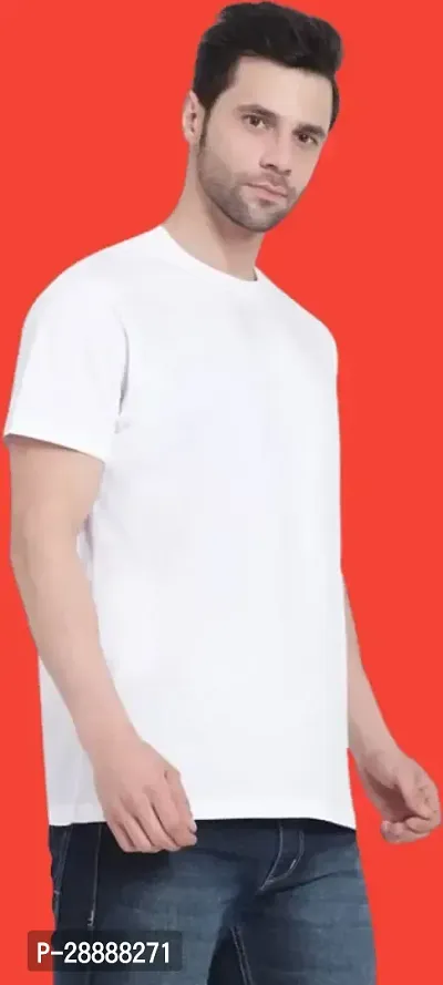 Stylish Solid Round Neck Cotton Blend White T-Shirt For Men-thumb2