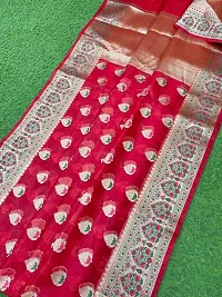 Stylish Banarasi Silk Red Woven Design Saree With Blouse Piece For Women-thumb1