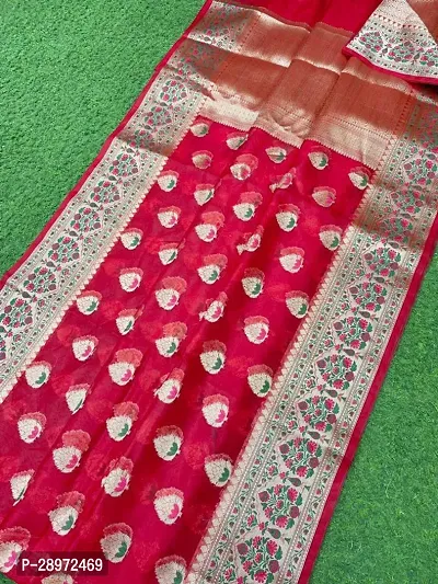 Stylish Banarasi Silk Red Woven Design Saree With Blouse Piece For Women