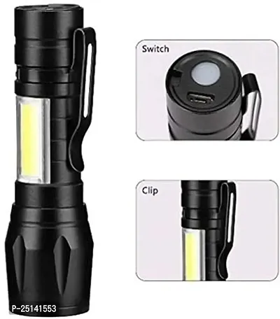 Zoomable Handheld Xpe+Cob Mini Usb Re Charge Able Led Flashlight Torch(black)