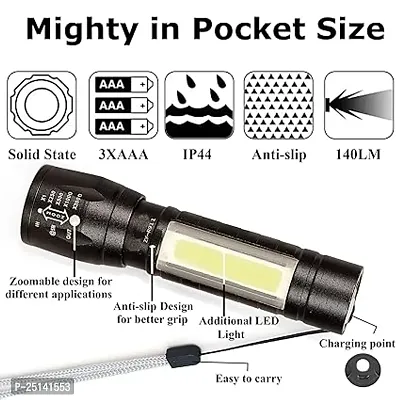 Zoomable Handheld Xpe+Cob Mini Usb Re Charge Able Led Flashlight Torch(black)-thumb2