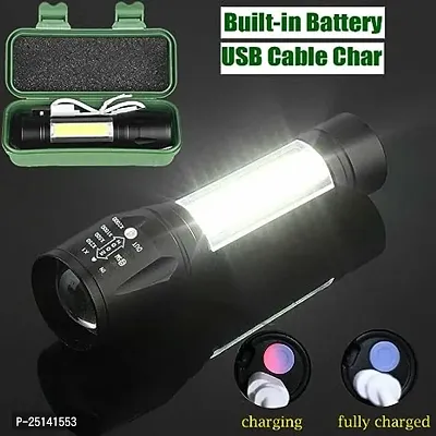 Zoomable Handheld Xpe+Cob Mini Usb Re Charge Able Led Flashlight Torch(black)-thumb4
