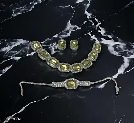 Stylish Yellow Alloy Cubic Zirconia Jewellery Set For Women