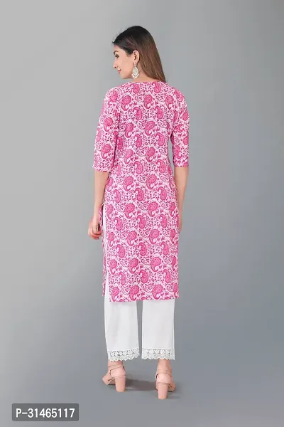 Elegant Pink Printed Cotton Blend Kurta with Palazzo Set For Women-thumb2