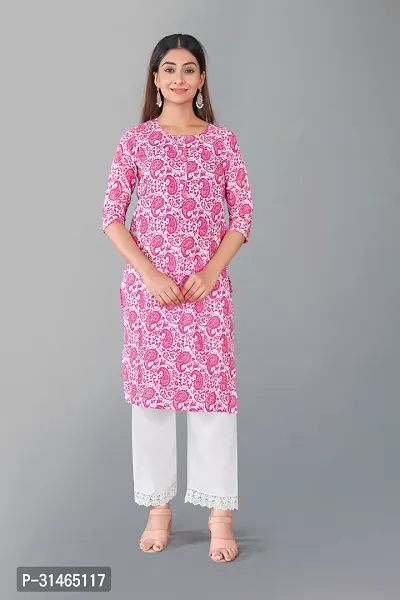 Elegant Pink Printed Cotton Blend Kurta with Palazzo Set For Women-thumb0