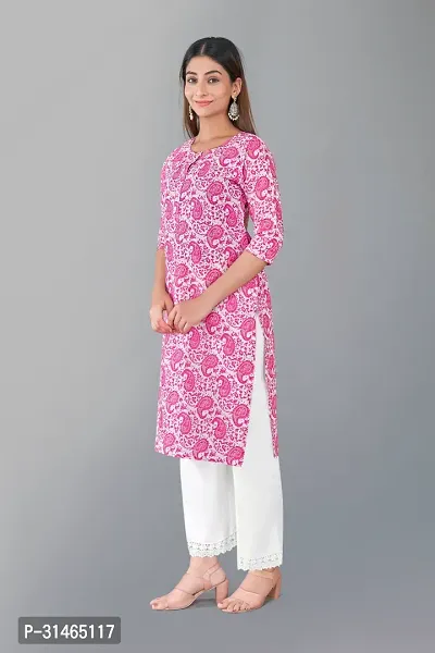 Elegant Pink Printed Cotton Blend Kurta with Palazzo Set For Women-thumb3