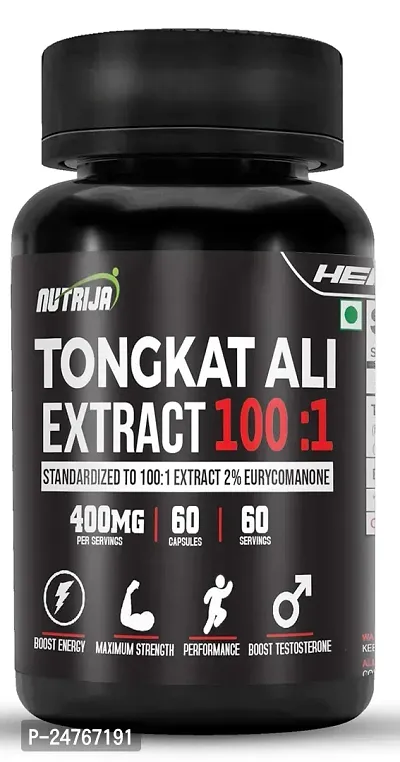 Nutrija Tongkat Ali Extract 400Mg Capsules Standardized To 100 1 With Active 2 Eurycomanone 60 Capsules