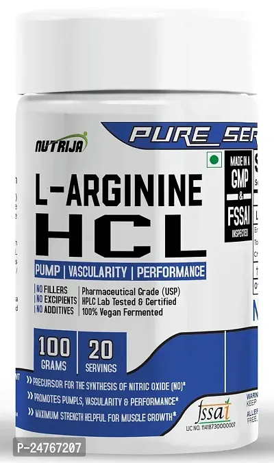 Nutrija L Arginine Hcl Powder Highest Bioavailability Form Of L Arginine Maximum Strength Nitric Oxide Precursor Unflavoured 100Grams