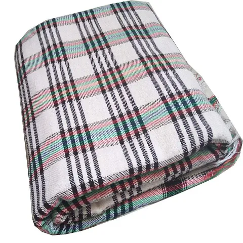 Sparsh Handloom Single White Cotton Striped Checkered Khes, Blanket, Comforter,(1 Pc in Pack)