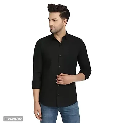 Men's Cotton Solid Shirt (38, Black)
