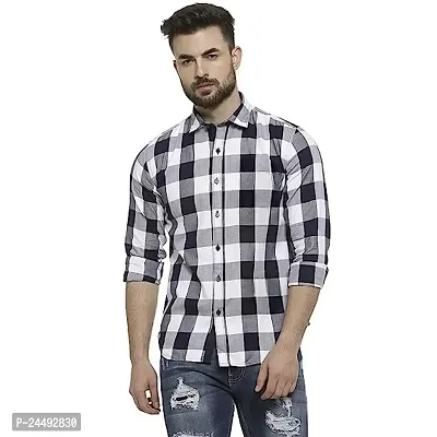 White Men's Cotton Checkered Shirt