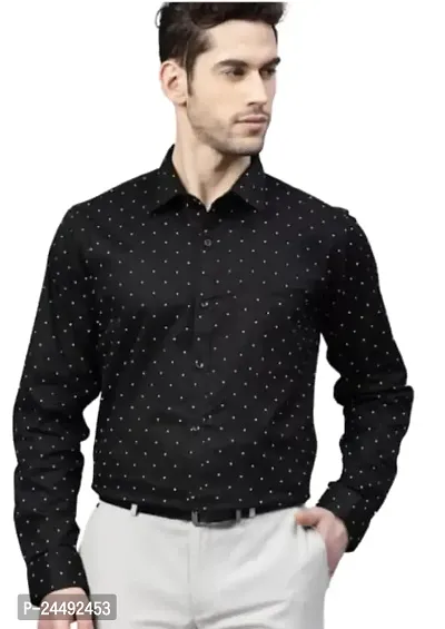 Men's Printed Full Sleeve Cotton Shirt (38, Black Polka)