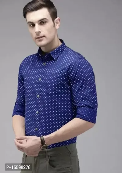Royal Blue Polka Dot Cotton Full Sleeve Shirt